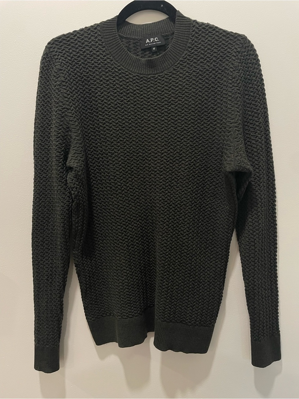A.P.C. Women's Textured Merino Wool Crewneck Sweater in Evergreen - Medium